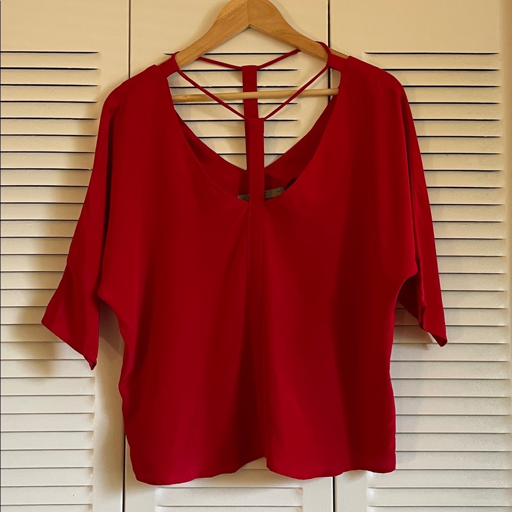 Aryn K- Red Strappy V-neck top - 100% silk- size S